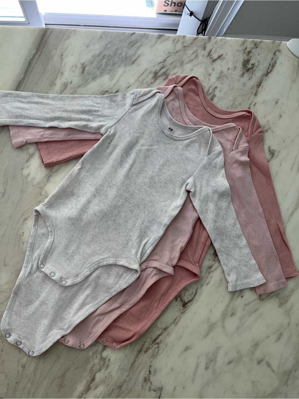 H&M Long-Sleeve Baby Bodysuits - Pink & Ecru Set of 3